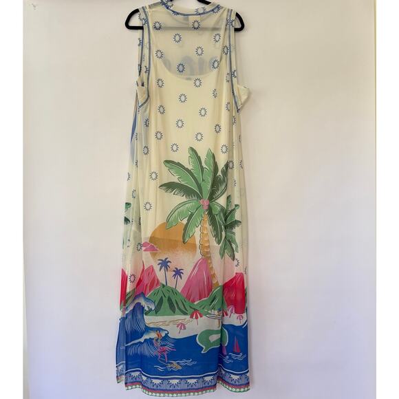Farm Rio Womens Rio De Janeiro Graphic Mesh Midi Dress Multicolor Size XL NEW - Picture 8 of 9